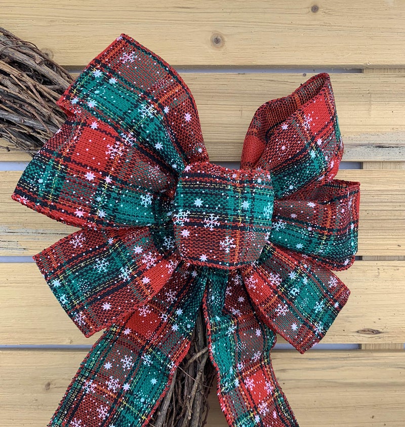 GiftWrap Etc. Snowflake Plaid Christmas Wreath Bow - 10" Wide, 18" Long Pre-Tied Bow, Door Decoration, Gift Basket, Swag, Garland, Fall Decor, Winter, Thanksgiving - Image 5